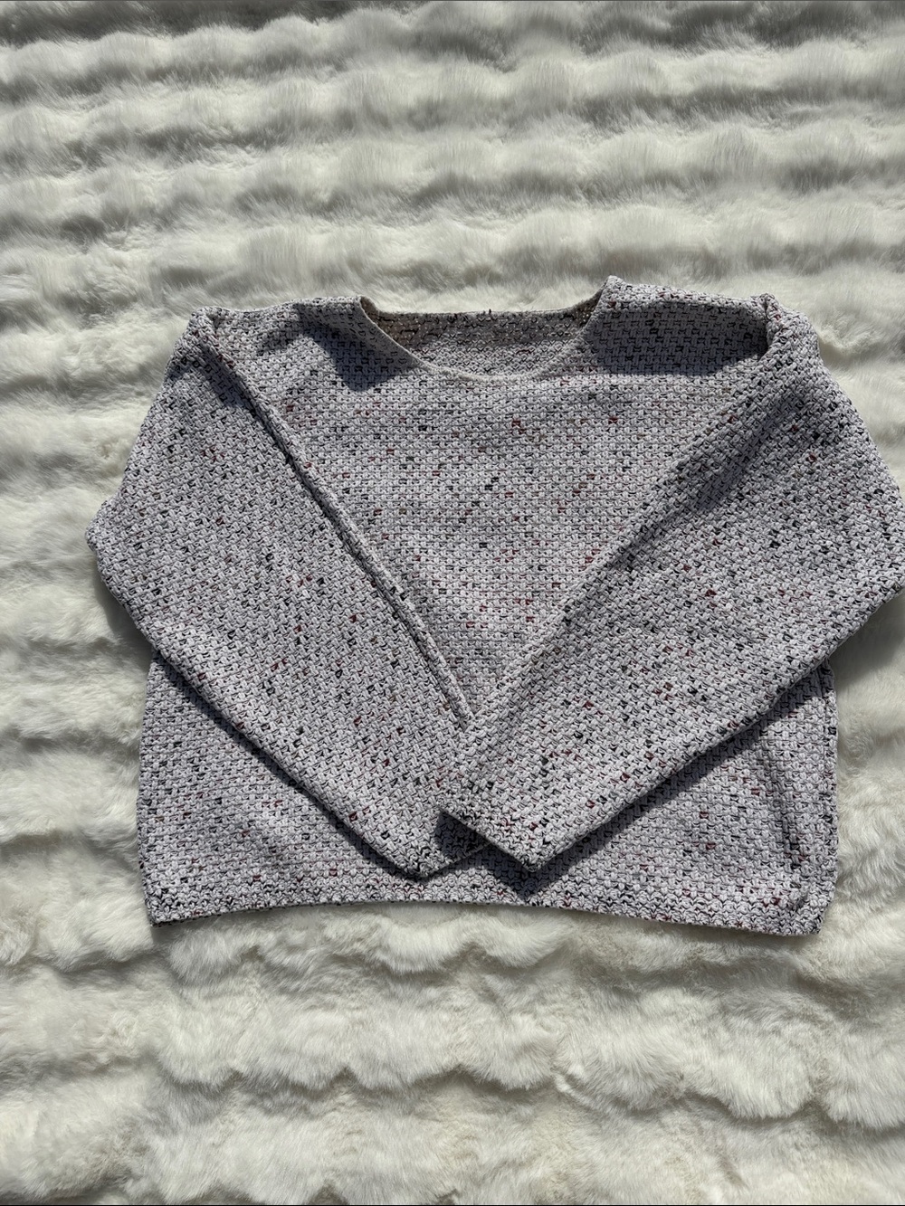 Vintage Cozy Speckled Knit Crewneck Sweater - off white with Multicolor Specks
